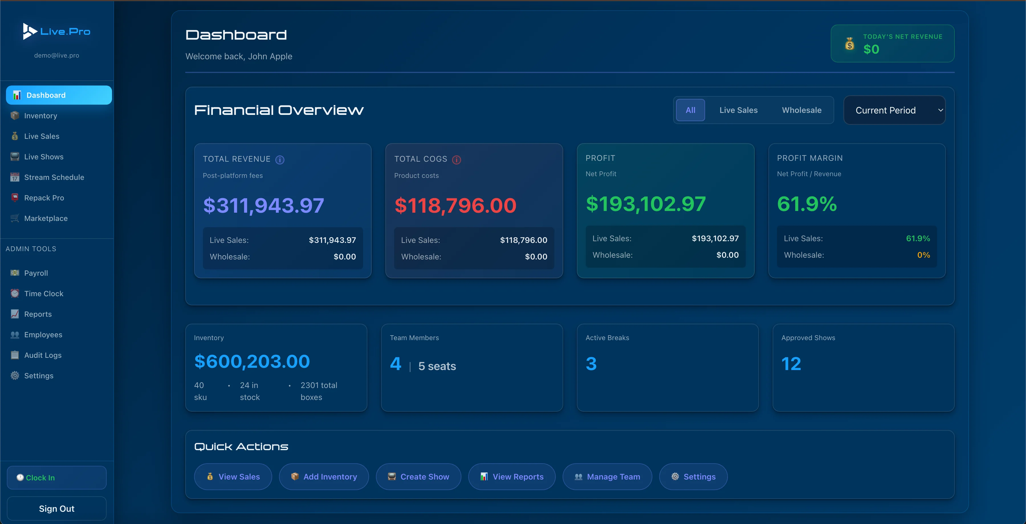 Live Pro Dashboard