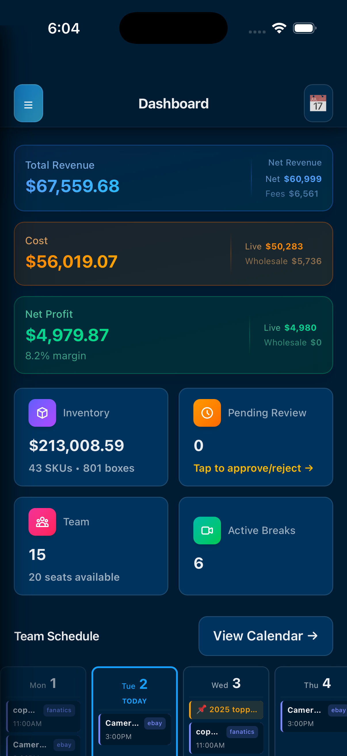 LivePro Mobile App - Dashboard